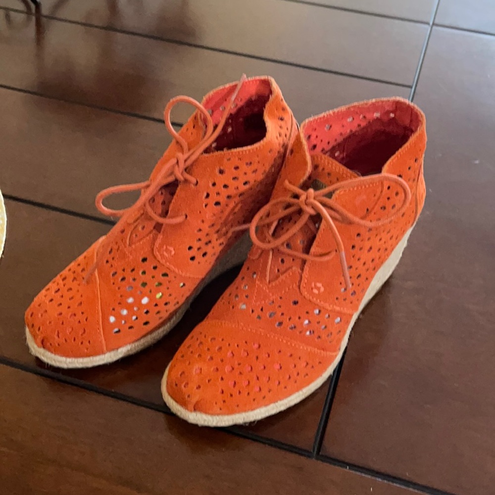 TOMS orange Lace Booties!